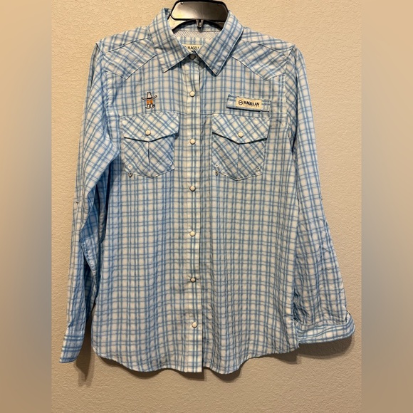 Houston Livestock Show & Rodeo Magellan Blue Plaid Pearl Snap Shirt Size Small - Picture 4 of 16